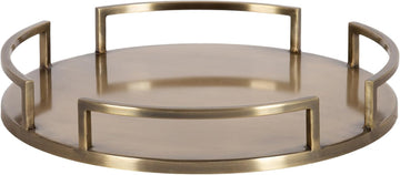 Gohana Round Tray with Metal Handles; 16 Inch Diameter; Antique Brass; Modern Glam Serving Tray with Handles for Use