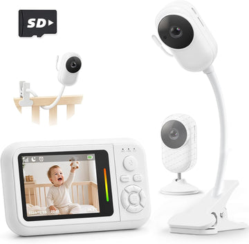 Monitor with Camera and Audio, No WiFi, Crib Clip, Stand & Wall Mount