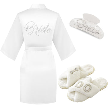 Bride to Be Gift Set, Bride Slippers Robe Hair Clip I Do Slippers Bridal Gift, Wedding Bachelorette Bridal Shower