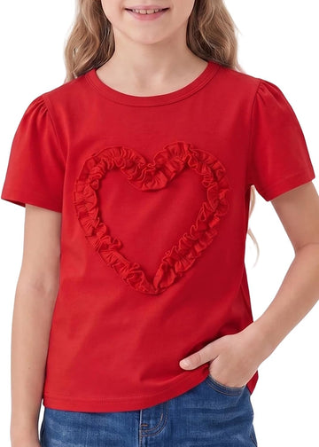 Girls Ruffle Heart T-Shirts Cute Short Sleeve Tee Tops
