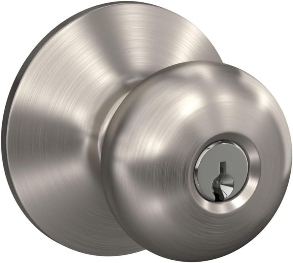 Plymouth Keyed Entry Door Knob, Interior/Exterior, Satin Nickel