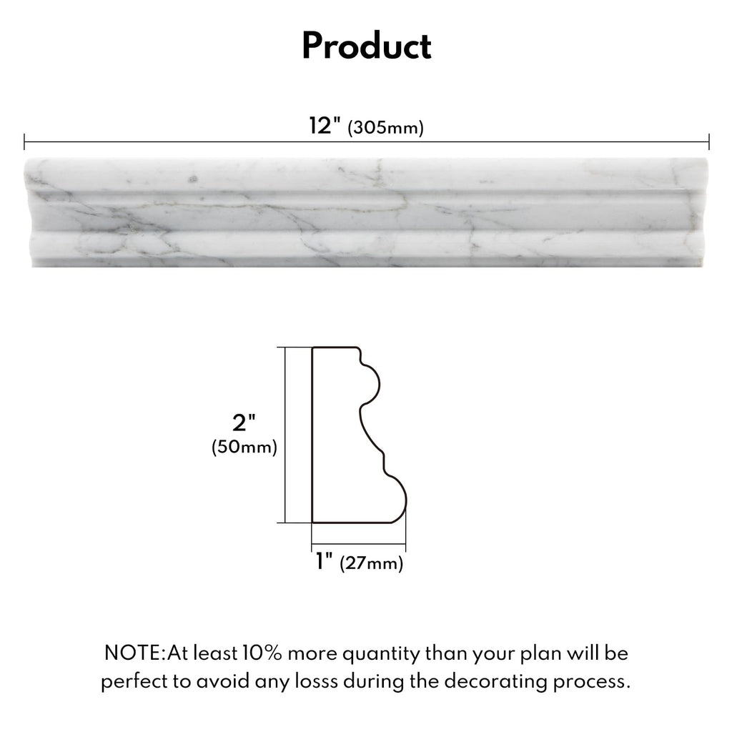 10 PCS Carrara Marble Chair Rail Trim Molding, Carrara White Marble Trim Tile