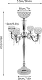 5 Arms Gold Candelabra Centerpiece with Crystal Pendant - 35" Tall Floor Candle Holder Table Candelabra Standon (Silver)