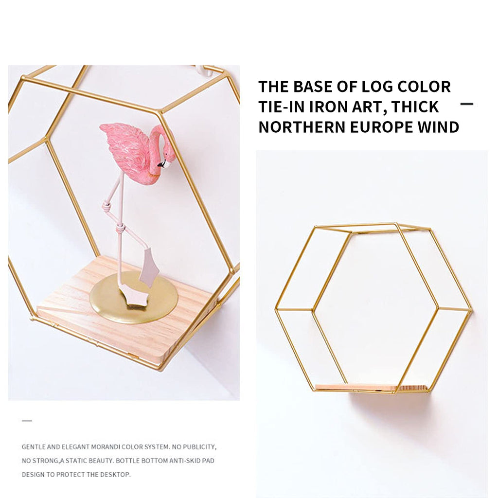 Hexagon Floating Shelves for Wall Decor, Set of 3 in Different Sizes, Gold