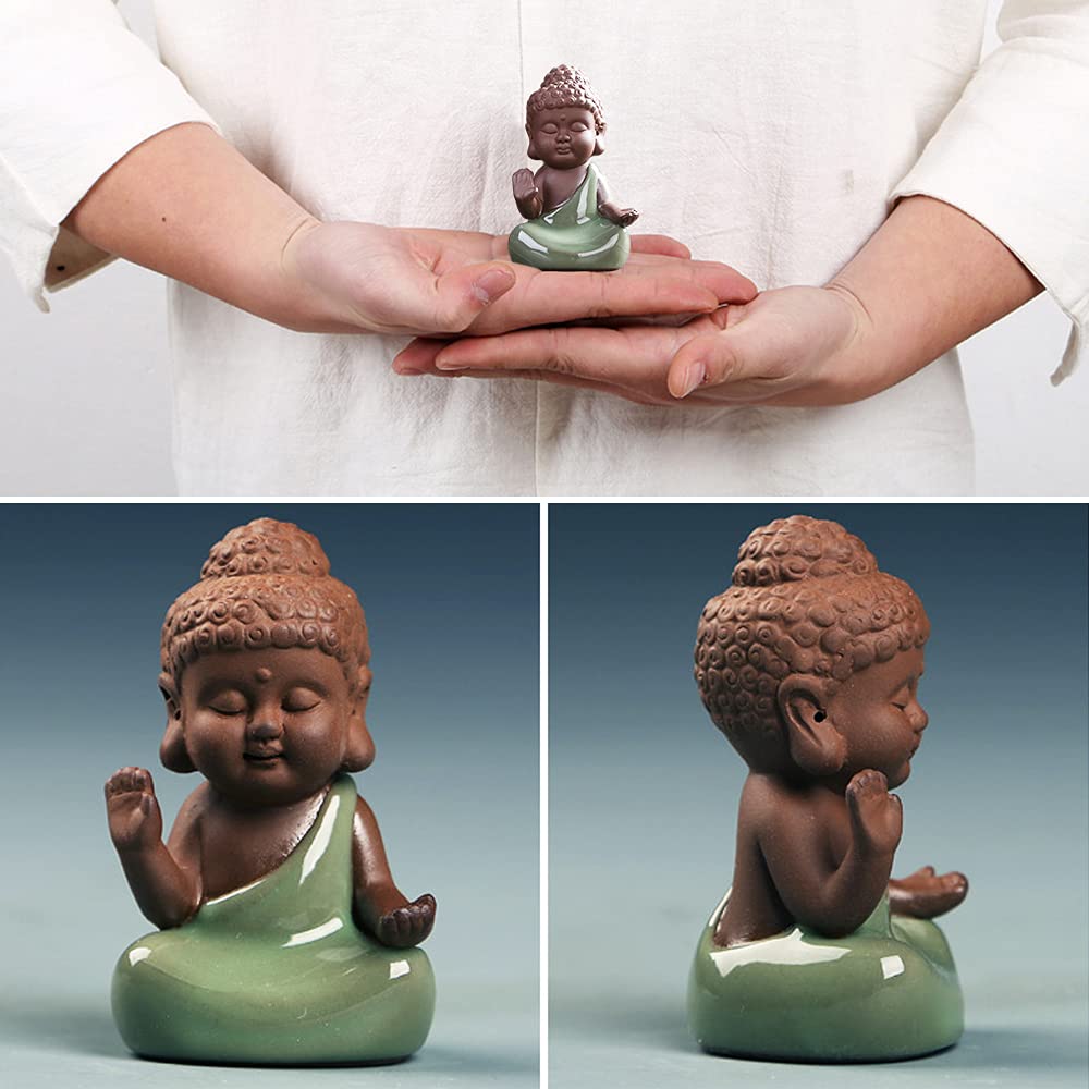 Ceramic Tiny Cute Baby Buddha Statue Monk Figurine Decoration Zen Decor Peaceful Rulai Figurine (D)