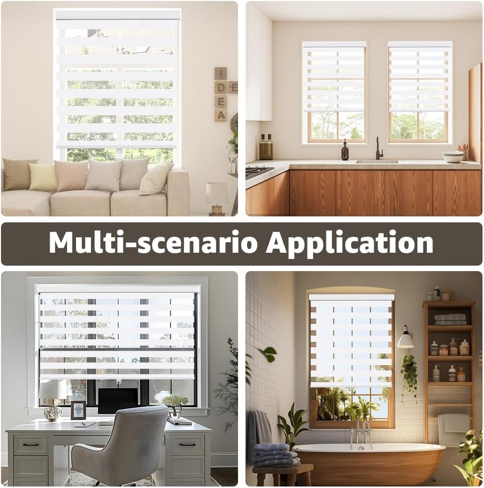 Cordless Zebra Blinds for Window, French Door Blinds Free-Stop Roller Window Shades with Valance 54" W x 64" H, Light