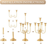 19.7in Gold Candelabra Centerpieces for Tables, 2Pcs Metal Tall Candle Holder for Taper Candles, 5 Arm Candlestick