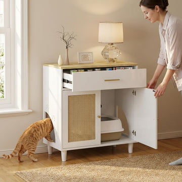 Hidden Cat Litter Box Enclosure with Scratch Pad & Storage Cabinet