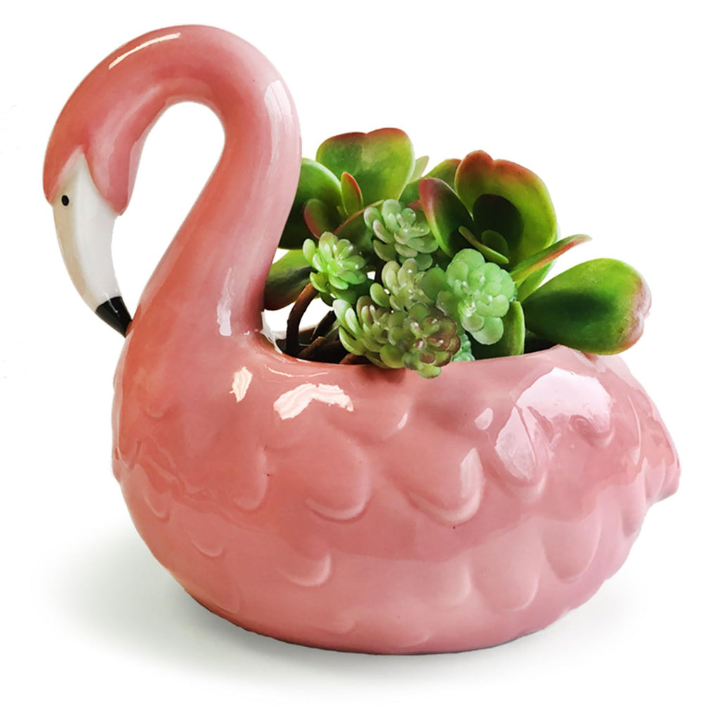 Flamingo Ceramic Planter Pot with Drainage Hole