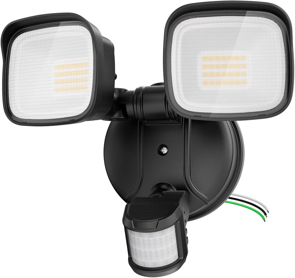 35W Motion Sensor Outdoor Light, 3500LM 2 Head LED Flood Light, Dusk to Dawn Hardwired Security Light, IP65