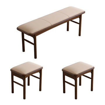 Solid Wood Leather Upholstered Dining Bench & Stool Set, 47.2'' Long Bench and 17.7'' Suqare Stool Set for Dining