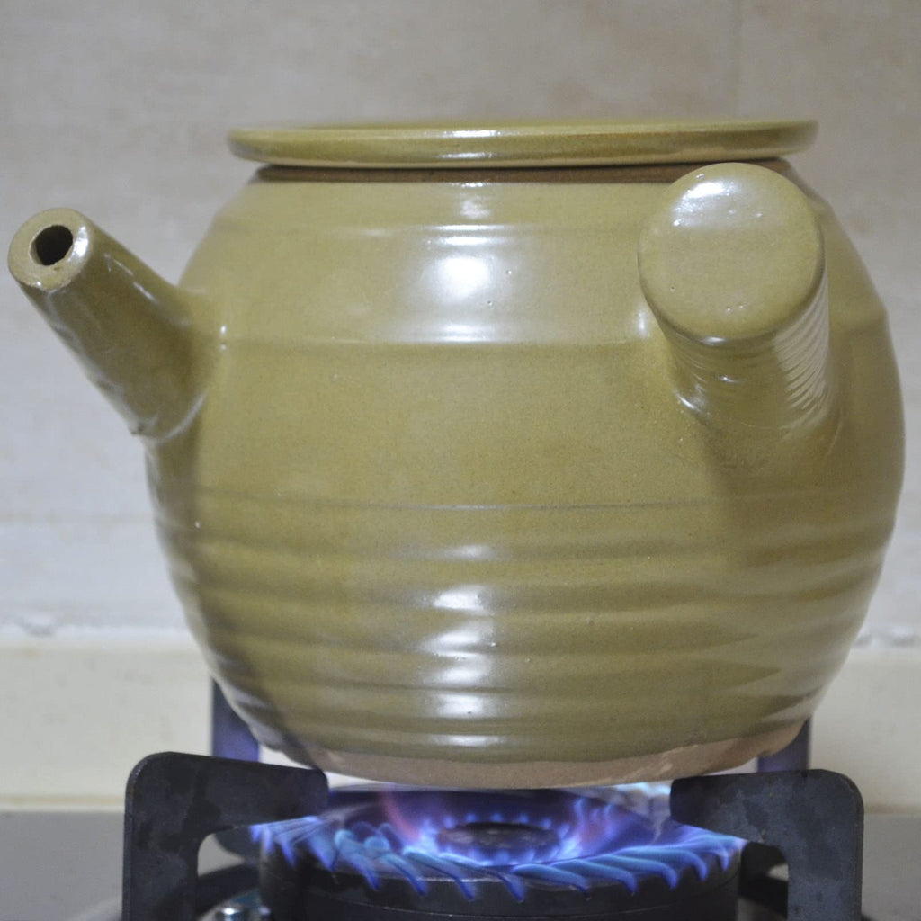 Casserole Clay Pot with Spout Ceramic Olive Glazed Jar 1.5qt Slow Simmer