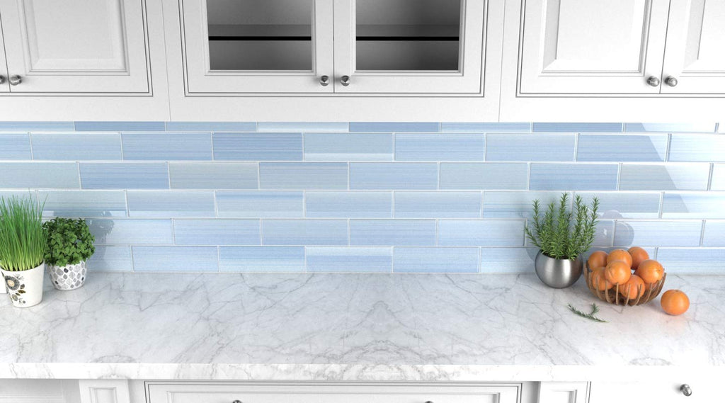 Big Blue Glass Subway Tile Backsplash or Bathroom/Showers, 4x12