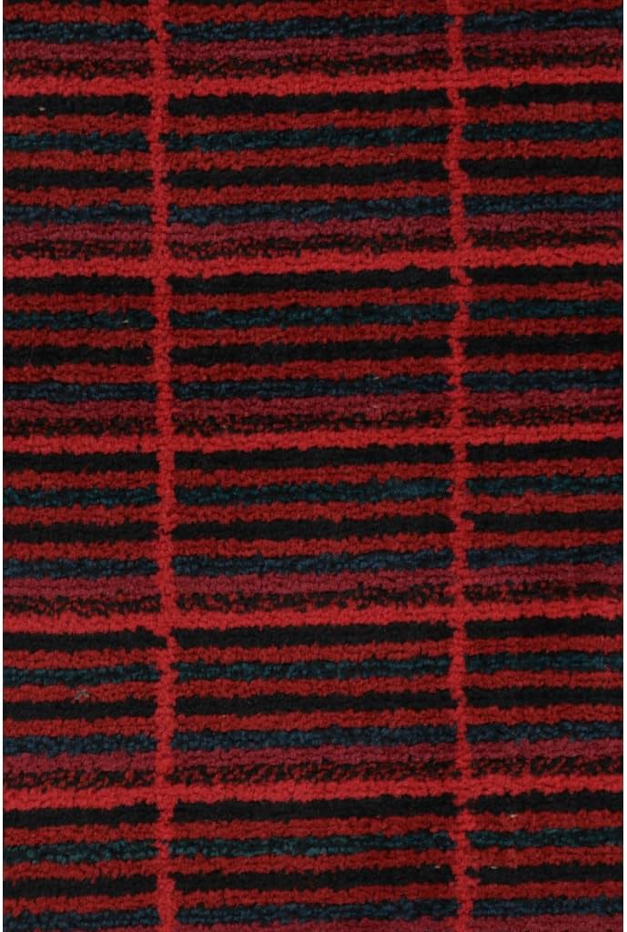 Vintage Swedish Rya Rug, Scandinavian Stripes in Red and Black