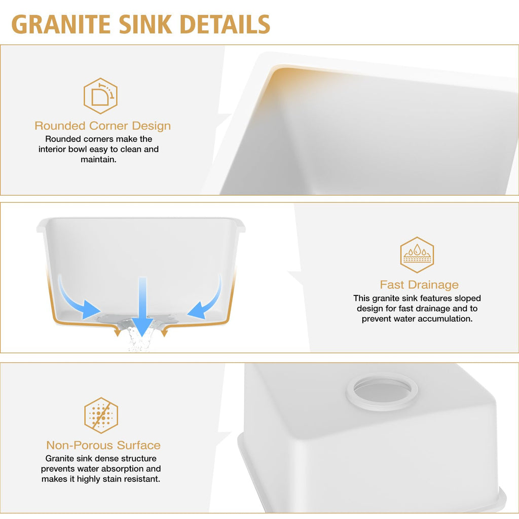17 Inch Undermount Bar Sink 17"x17" White Granite Composite Sink