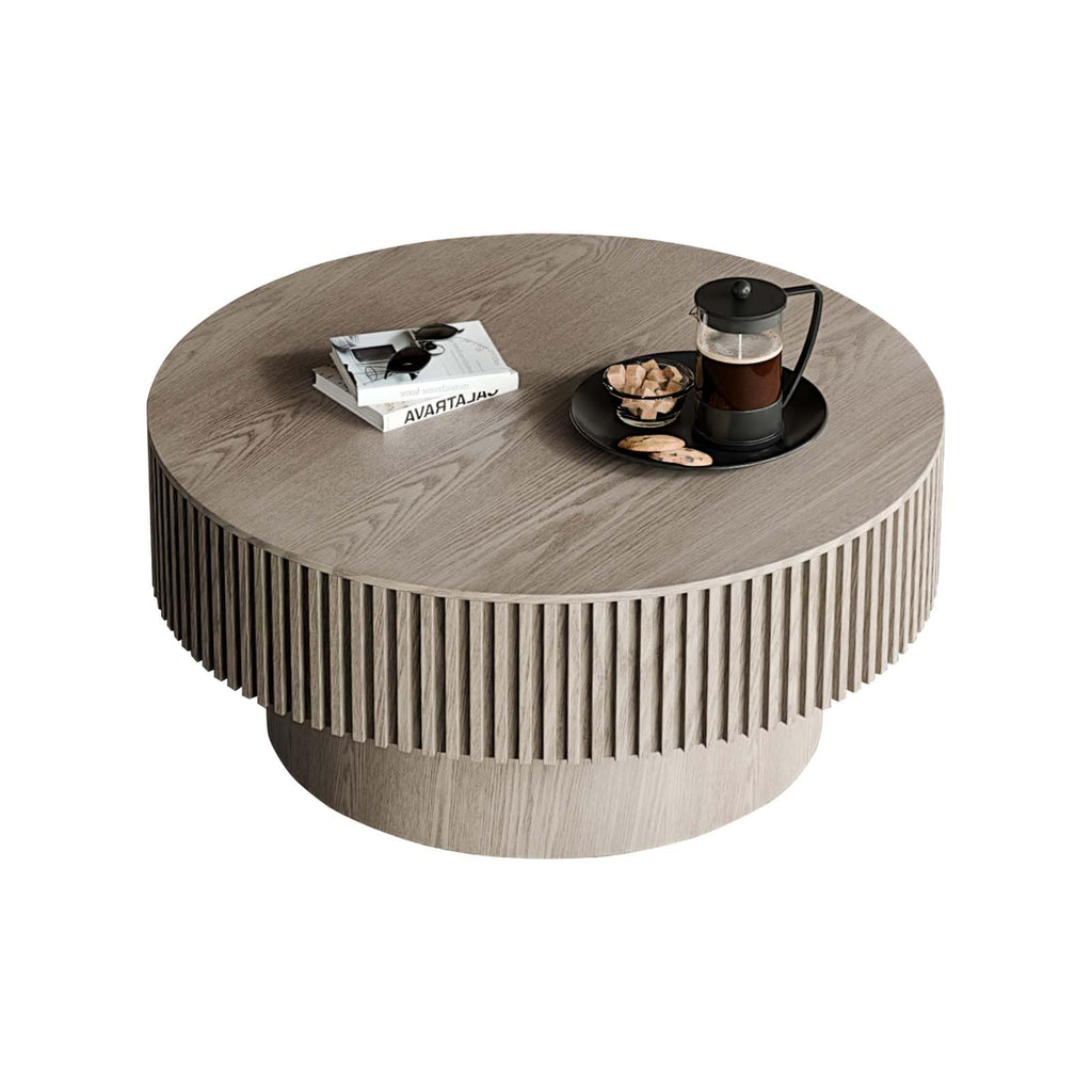 Round Coffee Table with Storage, Modern Wooden Coffee Table