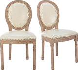 French Country Dining Chairs Set of 2, Upholstered Leather Accent Chairs with Curved Backrest for Dining Room, Kitchen or Restaurant, Beige