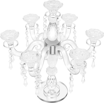 Crystal Candle Holders, 7-Arm 14 Inch Crystal Taper Candlestick Candelabra, Candle Holder Centerpiece