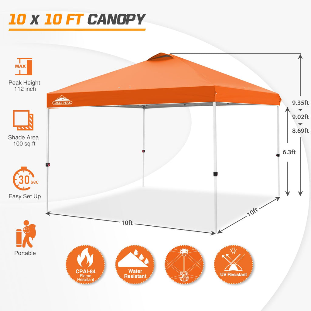 10x10 Pop Up Canopy Tent Easy Up Canopy Outdoor, Orange