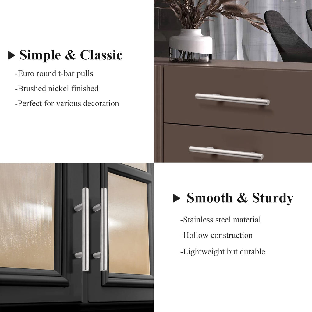 Drawer Pulls, Kitchen Cabinet Handles Stainless Steel Satin Nickel Furniture Dresser Hardware,6 Inch Total Length