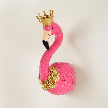 Flamingo Wall Decor, Resin Crown Flamingo Head Wall Sculpture with Gold Rose Accents, 13 x 5.9 Inch, Home Decor Gift