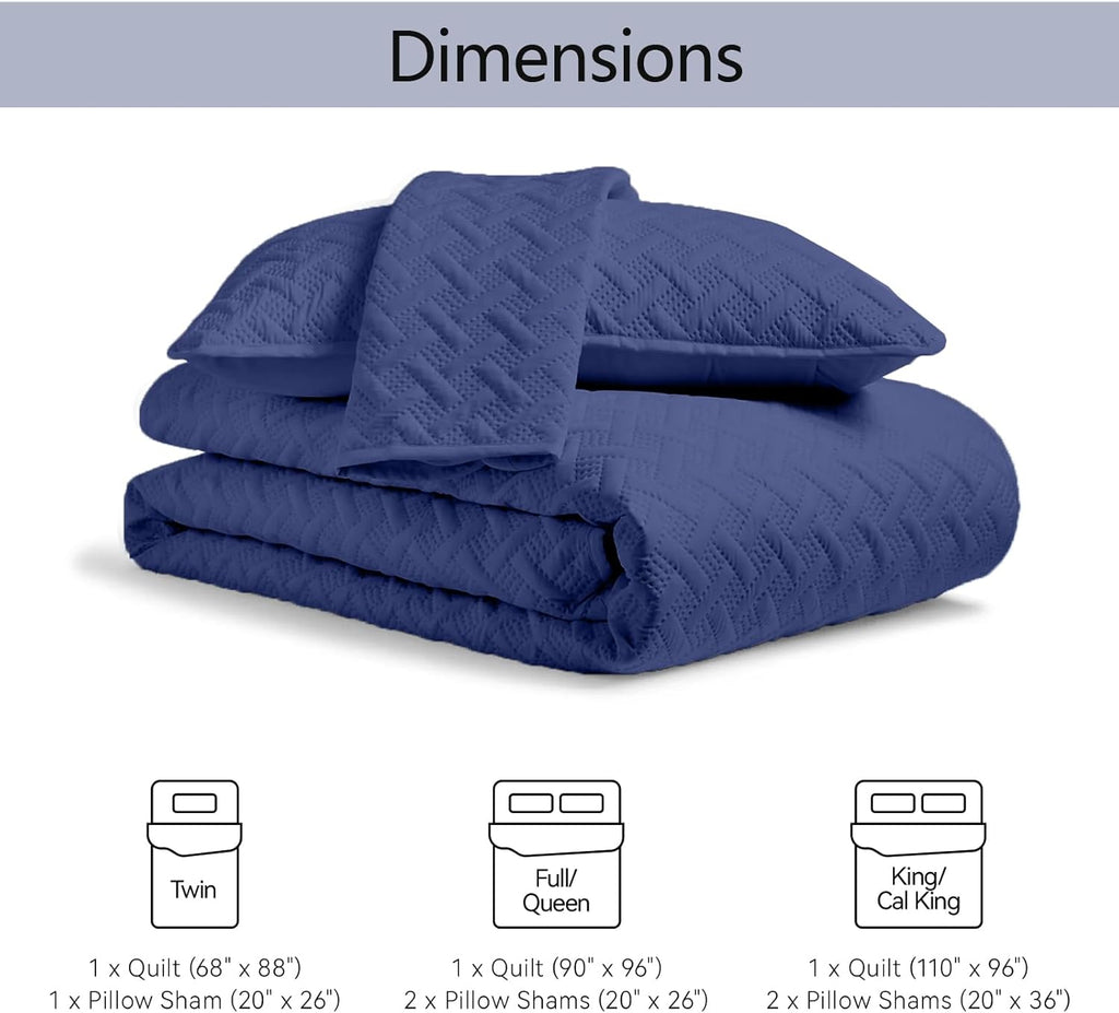Quilts Queen - Ultra Soft Navy Blue Quilt Lightweight Microfiber Bedspreads, Classic Basket Weave Pattern Bedspread