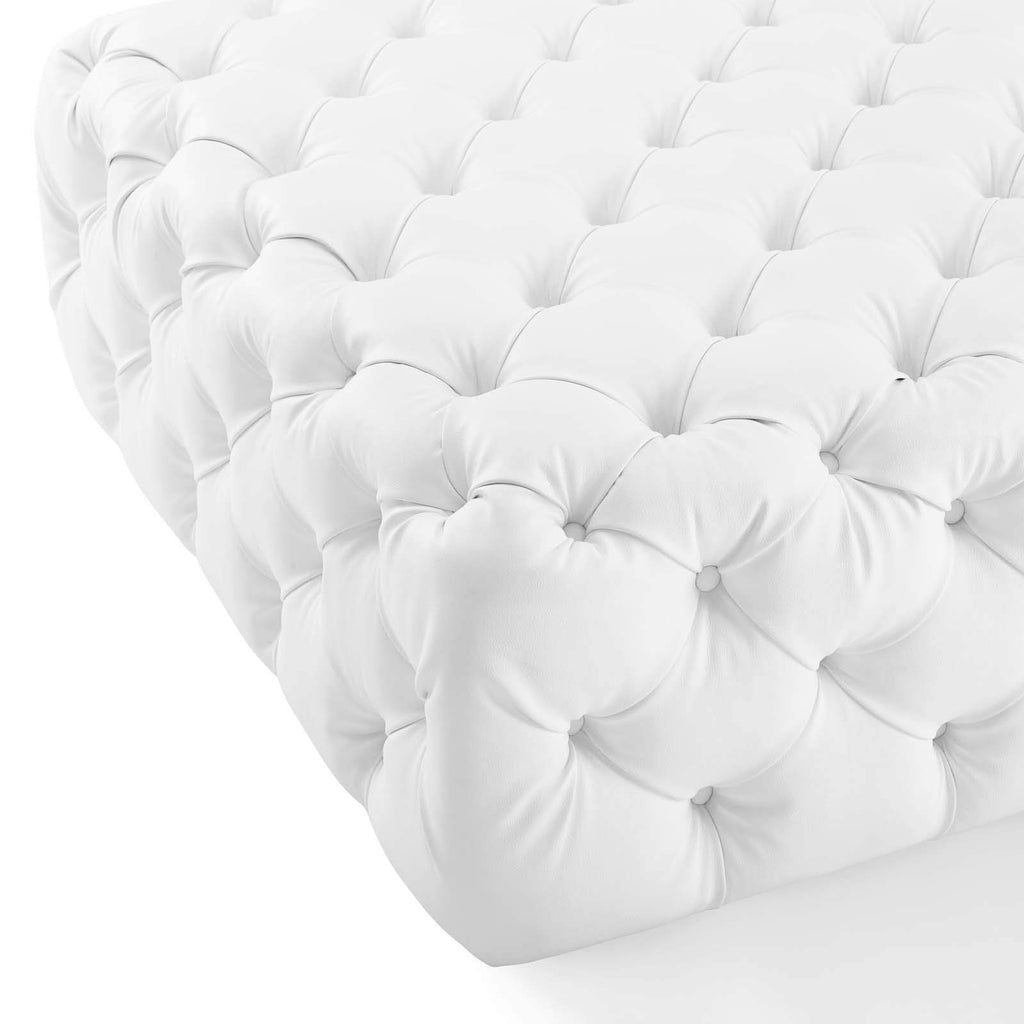 Anthem Tufted Button Large Square Faux Leather Ottoman, White