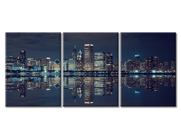 3 Pcs Canvas Wall Chicago City Landscape Modern Wall Home Decor Chicago Skyline Artwork Walls Stretched and Framed