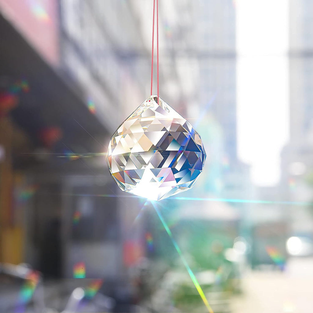 Clear Crystal Sun Catcher Suncatcher Prism Ball with Red Cord - 1 Pack, 2.36"/ 60mm, Rainbow Pendant Maker