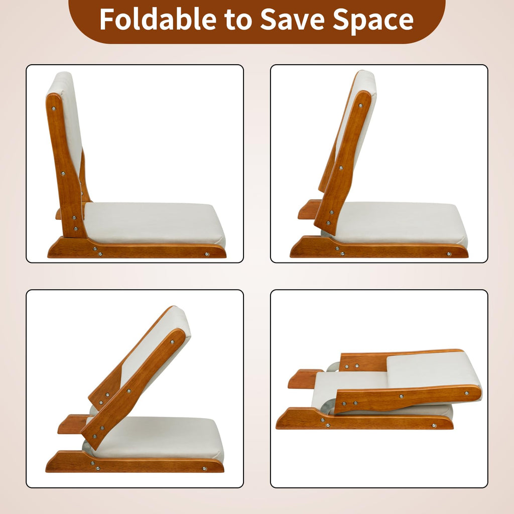 Floor Chair with Back Support, Foldable Japanese Style Floor Chair, Wood Legless Tatami Chair with Cushion, Accent