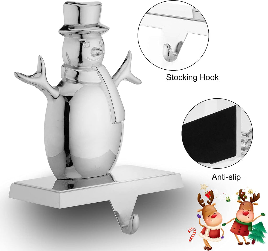 Christmas Stocking Holders for Mantel Set of 4 Reindeer Snowflake Snowman Pine Tree Vintage Metal Standing Stocking