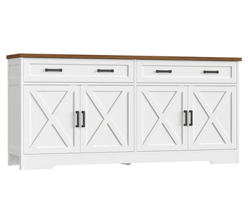 63" W Buffet Cabinet with Storage, Sideboard Cabinet with 2 Adjustable Shelves and 4 Doors, Modern Farmhouse Coffee