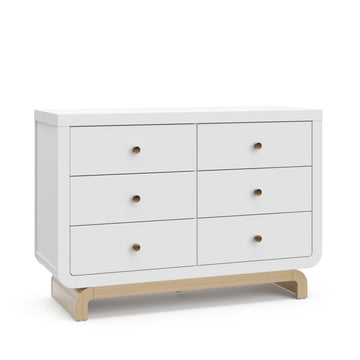Santorini 6 Drawer Double Dresser, White with Driftwood