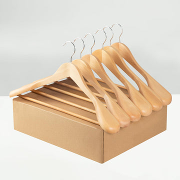 Suit Hangers, Extra Wide Shoulder 17.5" Wooden Hangers 6-Pack