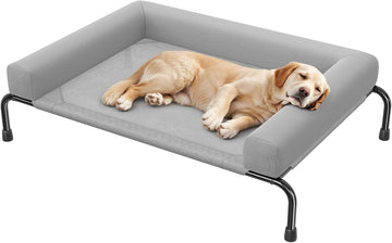 Elevated Dog Bed for Large Dogs with Bolsters, Grey