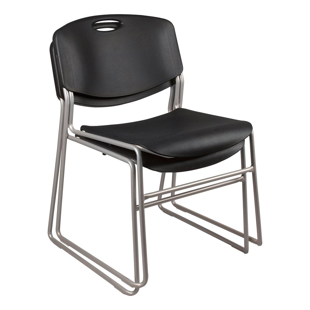 Commercial Furniture Heavy-Duty Plastic Stacking Chair, Black Seat w/Silver Mist Frame, (Pack of 4)