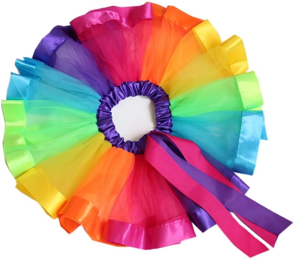 Layered Ballet Tulle Rainbow Tutu Skirt for Little Girls Dress Up with Colorful Hair Bows