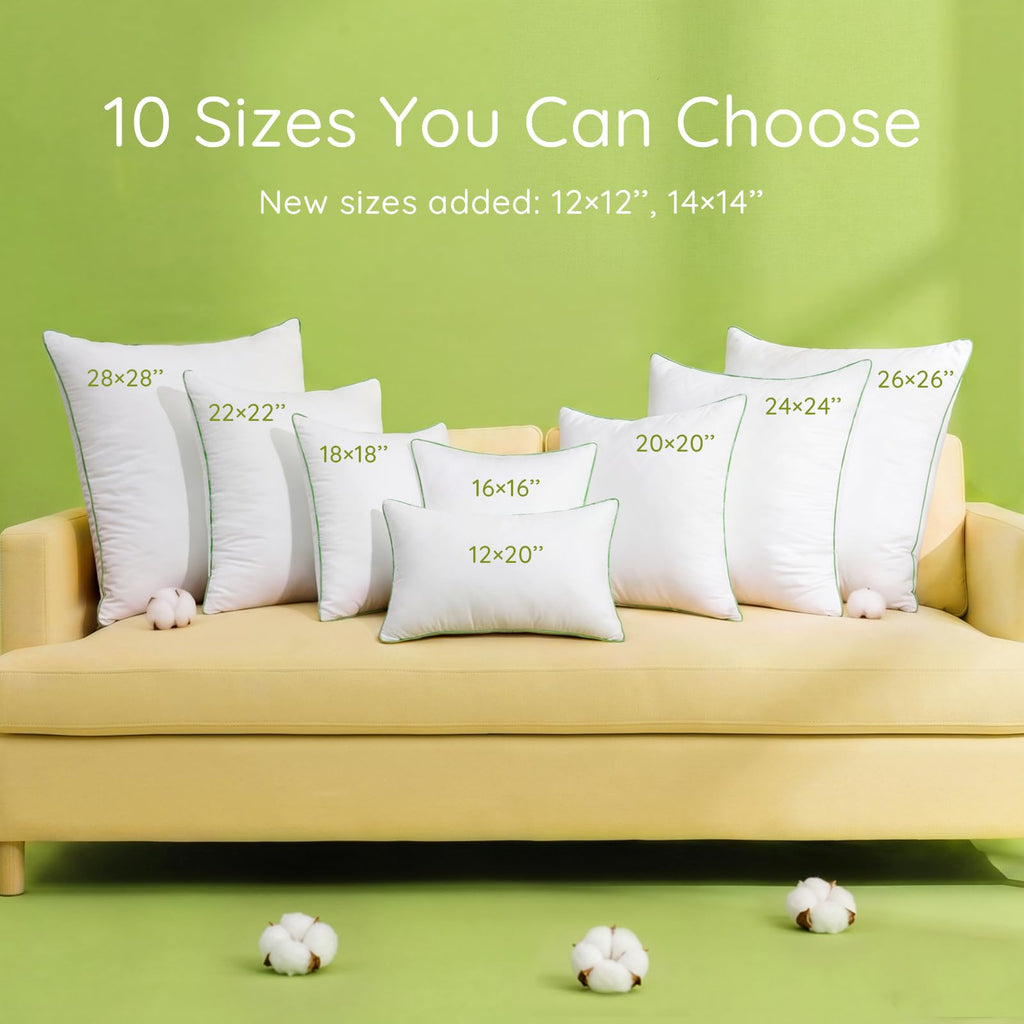Throw Pillow Inserts (Pack of 4, White), 28 x 28 Inches Pillow Inserts with 100% Cotton Cover, Indoor Decorative