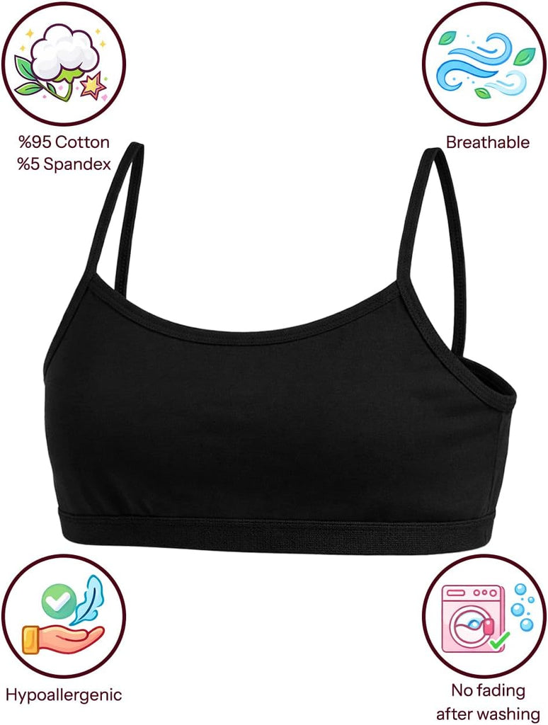 Cami Bra for Girls - Stretch Cotton Girls Training Bra 5 Pack
