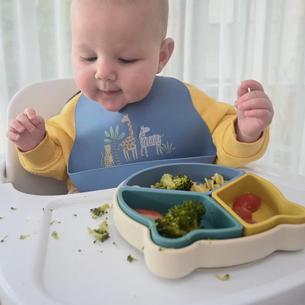 Silicone Bibs 2 Sets Baby Bibs with Food Catcher for Girls Boys Toddlers BPA Free Waterproof Soft Durable