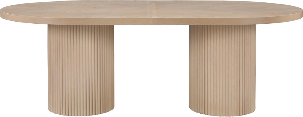 725Oak-T Belinda Collection Mid-Century Modern Solid Wood White Oak Veneer Dining Table, Oval Design, Fluted Bases, 2