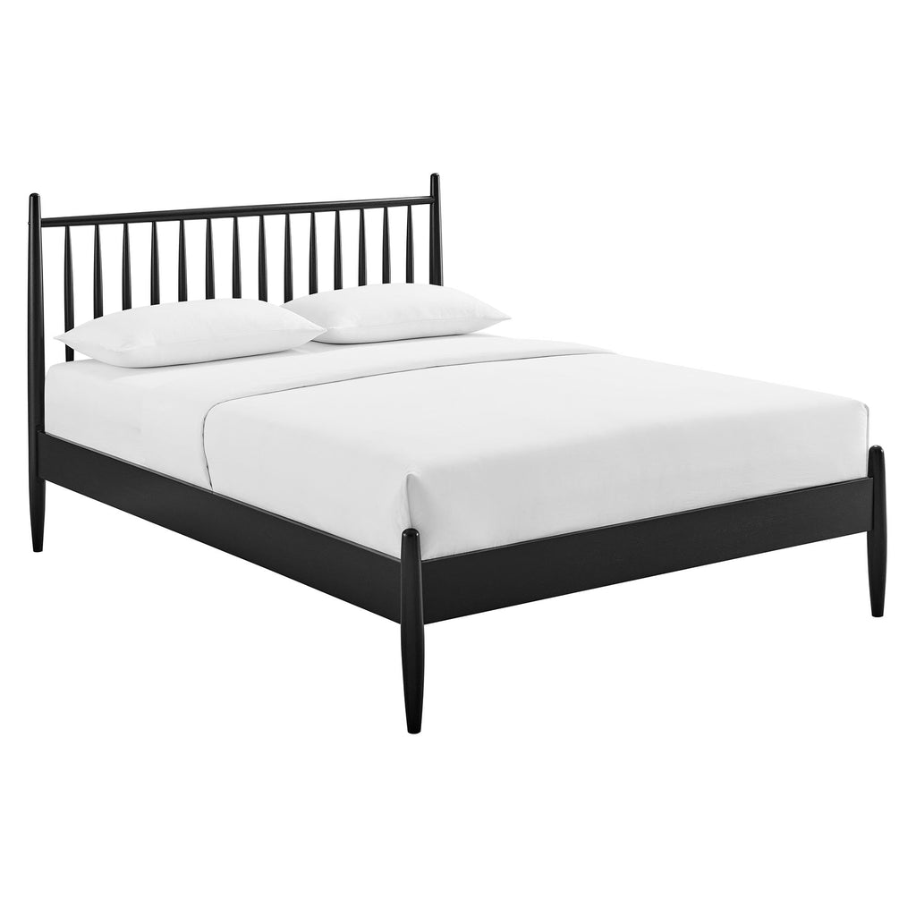 Zane King Size Spindle Bed in Black - Solid Wood Platform Bed Frame with Headboard, No Box Spring Needed