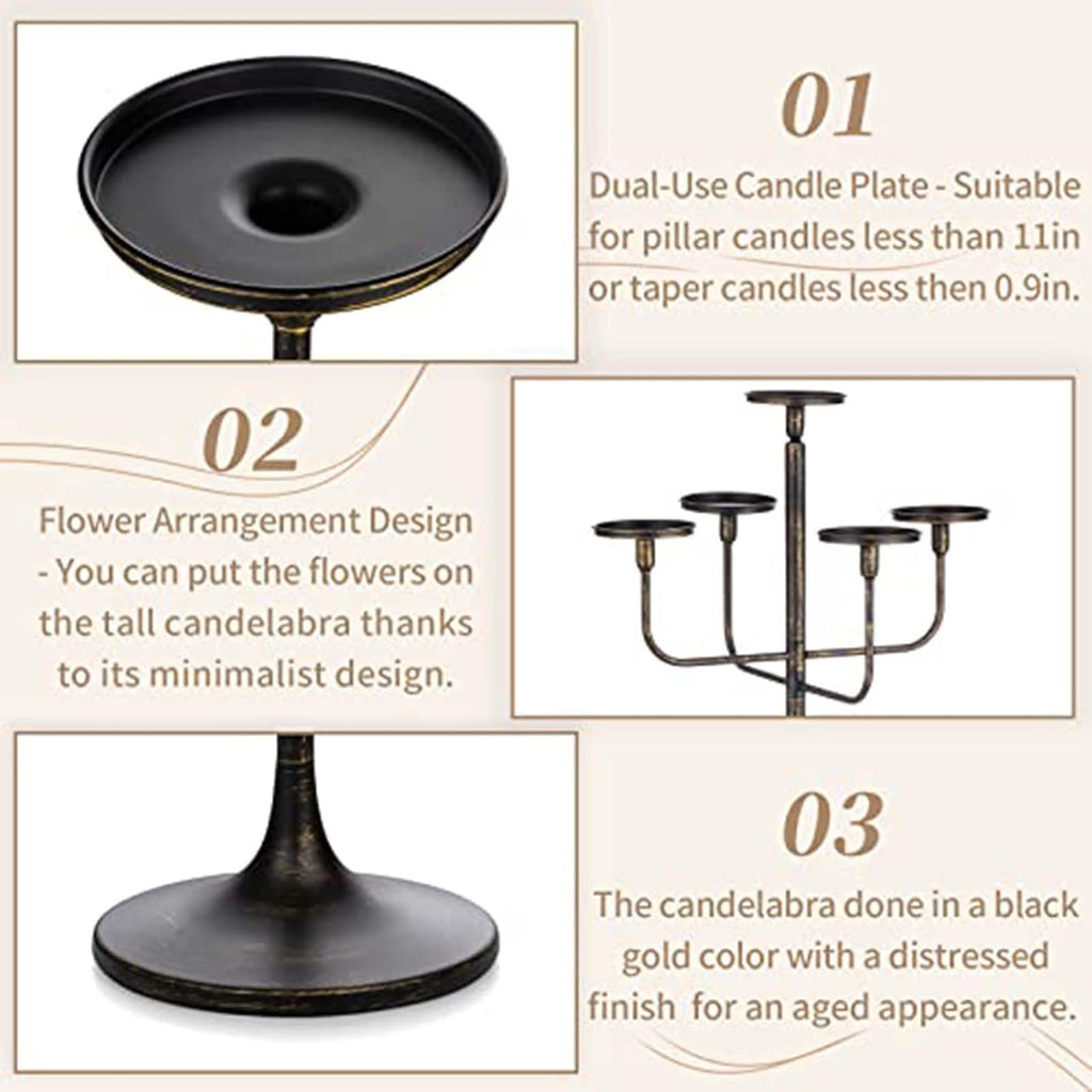 48inch Tall Candlestick Holders Floor Candelabra Black 5 Arms Candle Holders for Pillar Candles Flower Centerpiece
