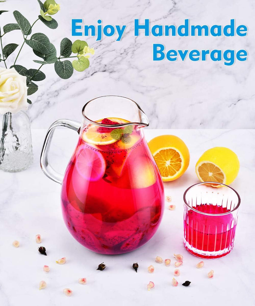 Glass Pitcher, 80oz Water Pitchers with Lid and Spout for Drinks, Hot&Cold Beverage, Juice, Iced Tea Pitcher for