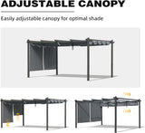 12x14 FT Outdoor Pergola - Retractable Shade Canopy with Aluminum Frame & Roller Shade Curtains for Patio