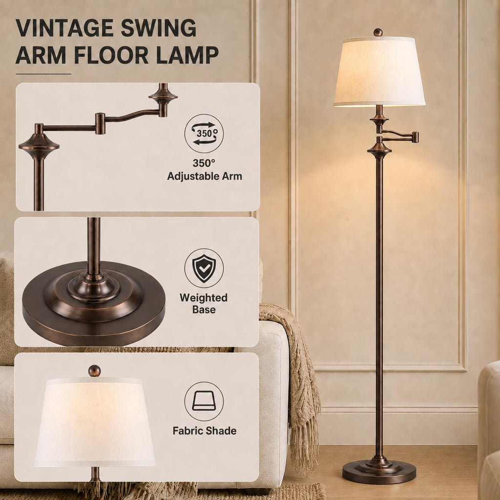 Vintage Floor Lamp, 350° Adjustable Swing Arm