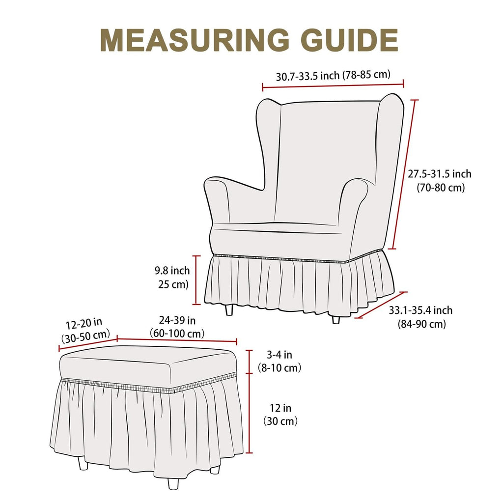 Stretch Seersucker Wingback Chair Slipcover, Universal Bubble Wing Chair Slipcovers with Skirt, Living Room High Back