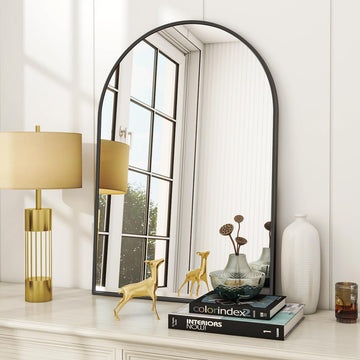 Arched Wall Mirror, 24 x 36 inch Arch Bathroom Mirror, Wall Mounted Vanity Mirror with Arch Metal Frame, Modern