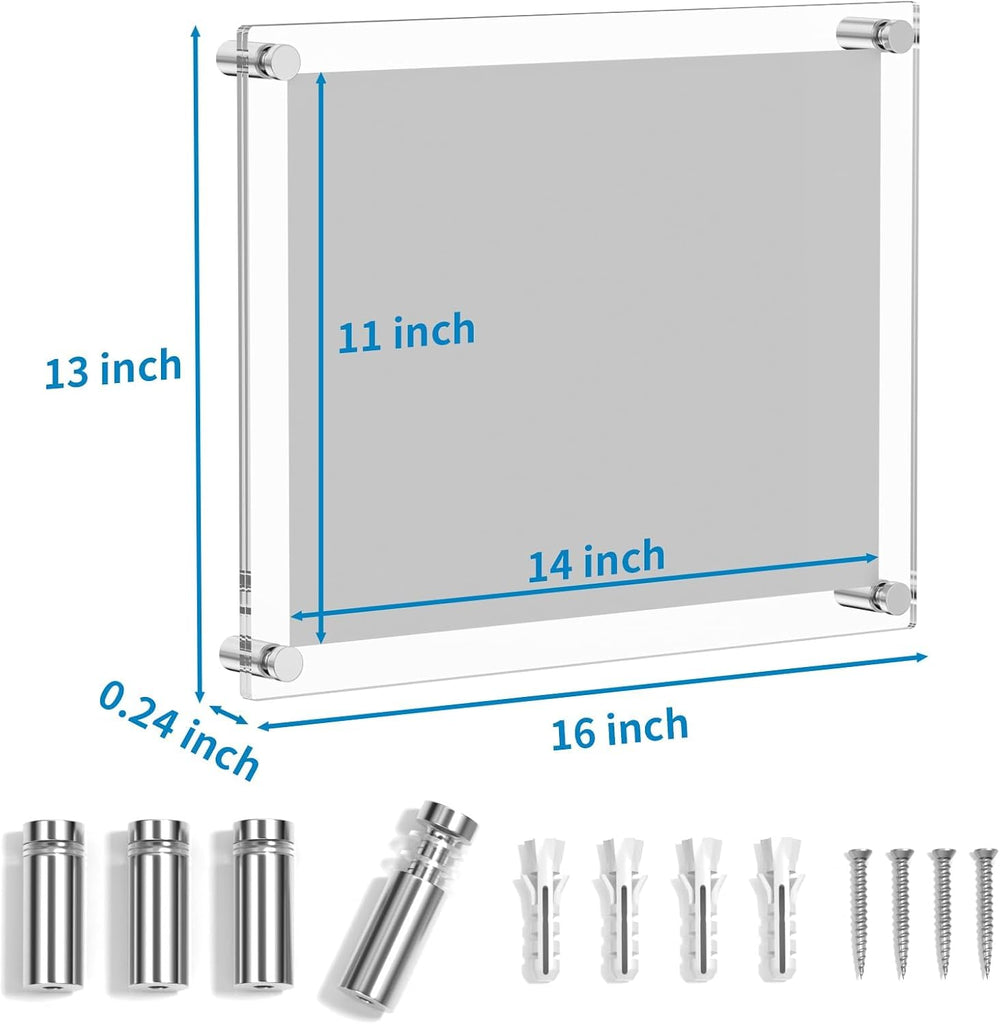 11x14 Acrylic Picture Frames 4 Pack, Clear Floating Wall Frames | Modern Frameless picture Frames Lucite Transparent