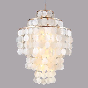 Capiz Shell Chandelier, 18" Gold Coastal Chandelier Light Fixture with 4 Lights Capiz Seashell Pendant Foyer Kitchen
